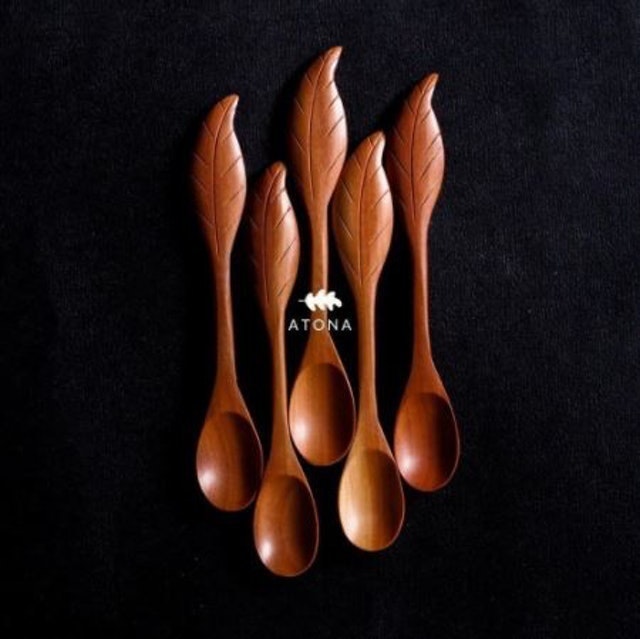 Atona Craft Sendok Teh Kayu Motif Daun 1